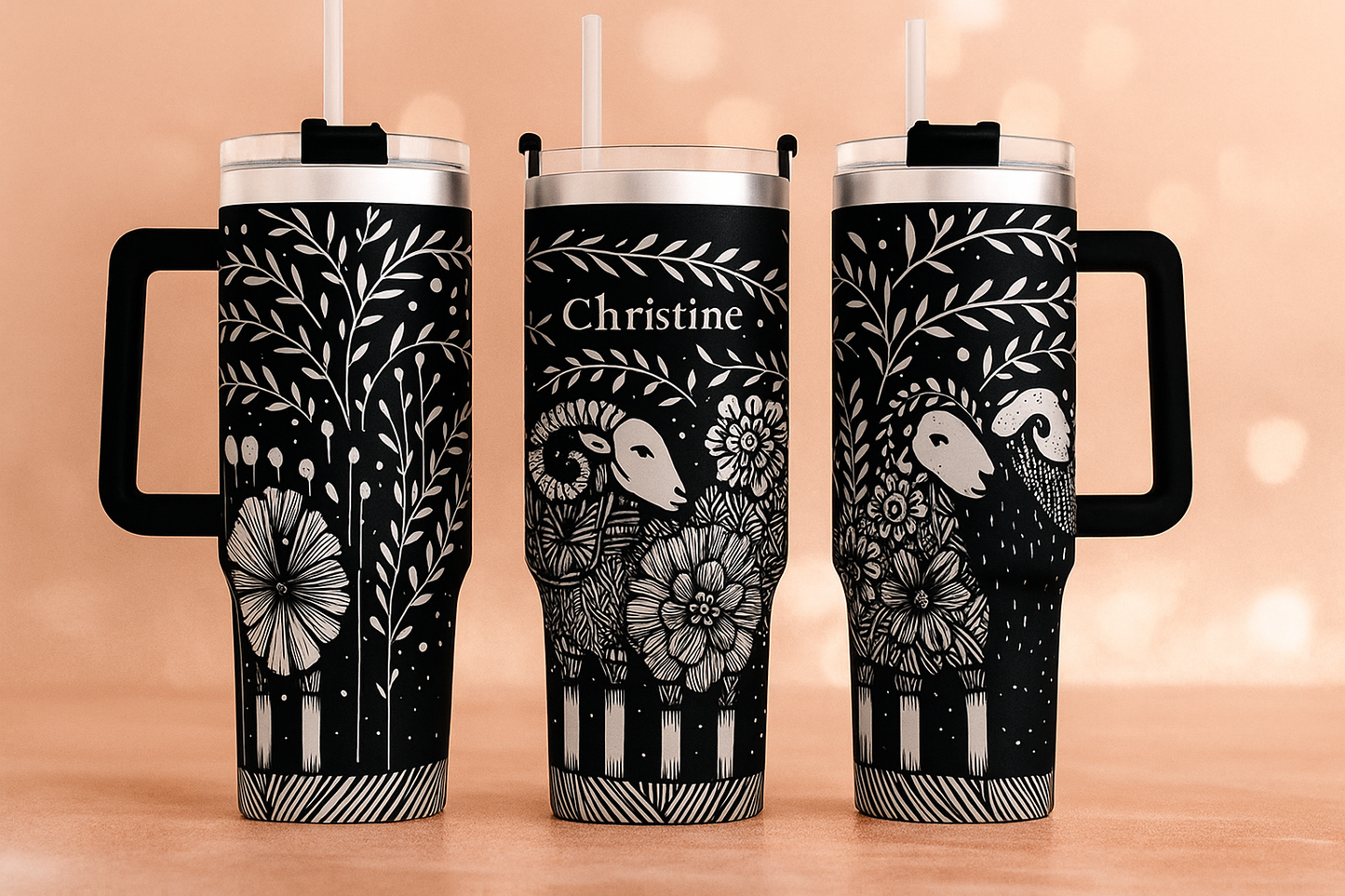 Tumbler 1,2 L Personnalisable – Gravure Laser Premium | Gourde avec Anse & Paille – Cadeau Unique